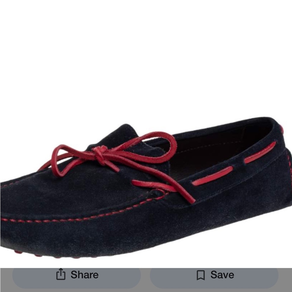 Carolina Herrera Navy/Red Suede Driving Loafers Moccasins size 8.5